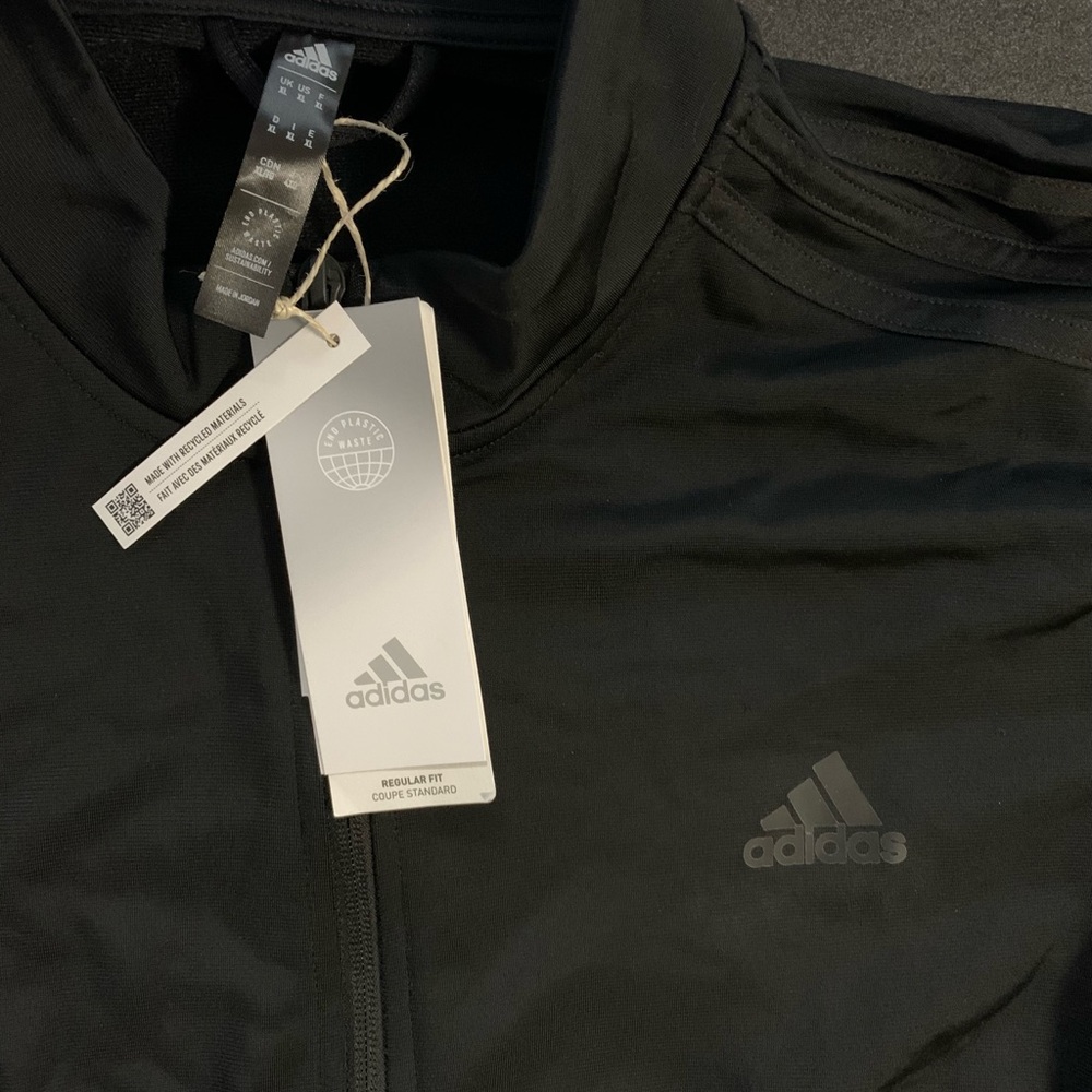 XL Adidas Black Performance Track Jacket with Full-Length Zipper
